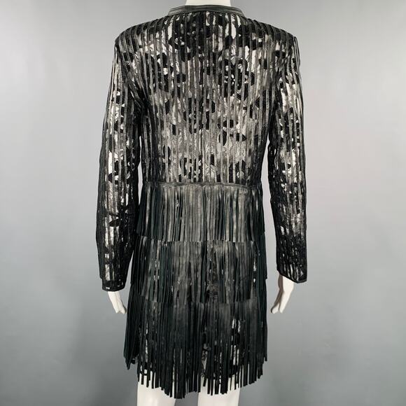 CABAN ROMANTIC Size 8 Black Lace Leather Fringed Coat - Picture 5 of 7